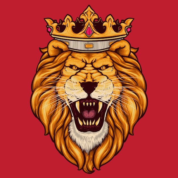 Download Premium Vector | Roaring lion wearing kings crown