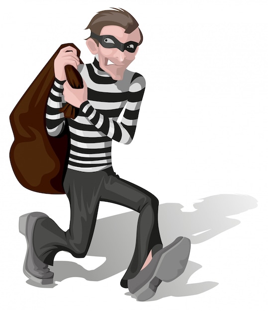 Premium Vector | Robber in mask carries bag