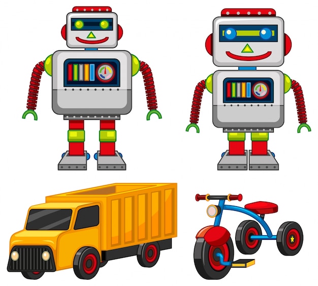 無料のベクター ロボットと車両の玩具のイラスト