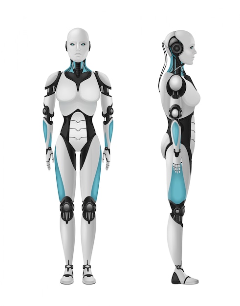ロボットアンドロイド女性現実的な3 D構成の人体ロボットと空白の女性の身体 無料のベクター