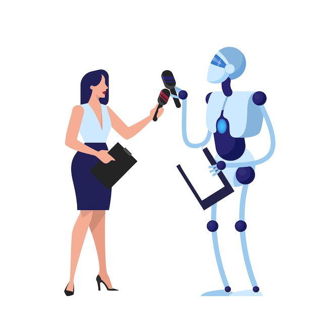 Premium Vector | Robot as a reporter. idea of artificial intelligence ...