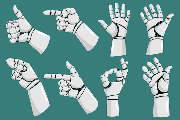 Robot Hands Vector Cartoon Set Isolated On White Background