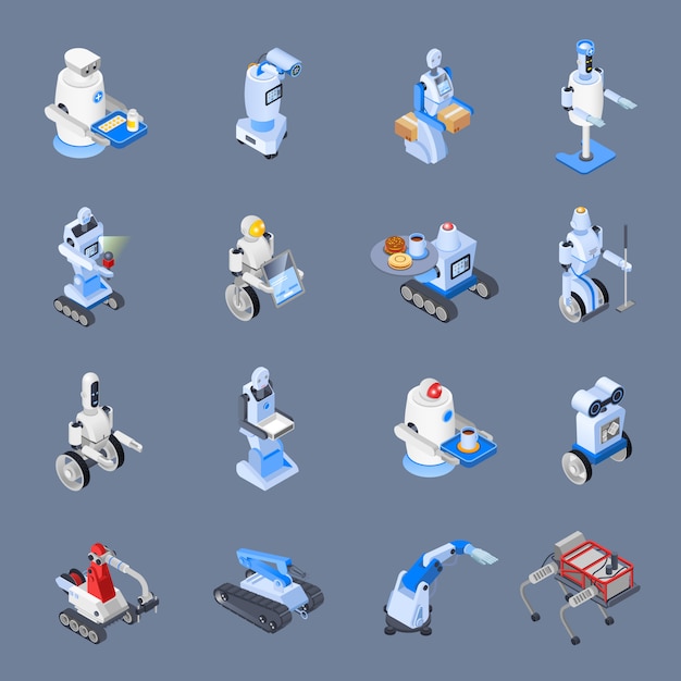 Robot professions icon set Free Vector