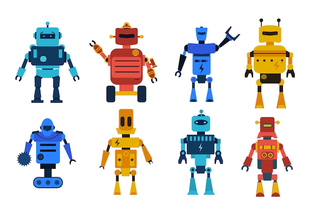 Robot toys characters set. collection of cartoon robots, transformer ...