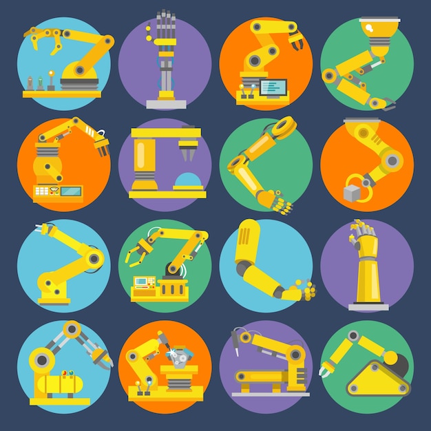 Robotic arm icons flat Vector | Free Download