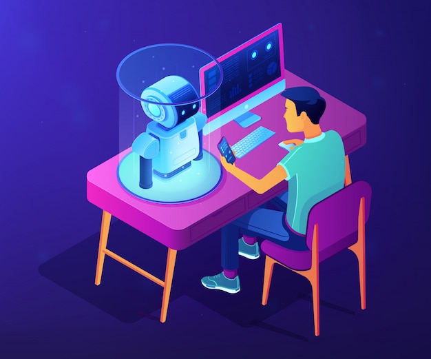 Robotics programming concept isometric illustration. | Premium Vector