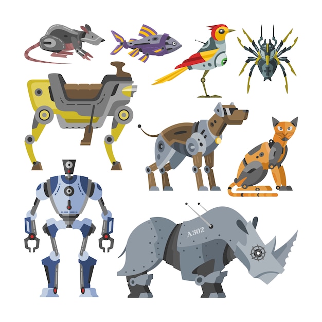 ロボットベクトル漫画ロボット子供グッズ動物キャラクター猫犬ロボットモンスター プレミアムベクター