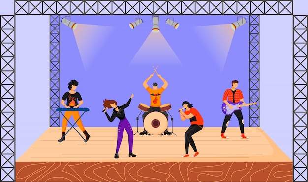 Premium Vector | Rock band flat illustration. music group with two ...