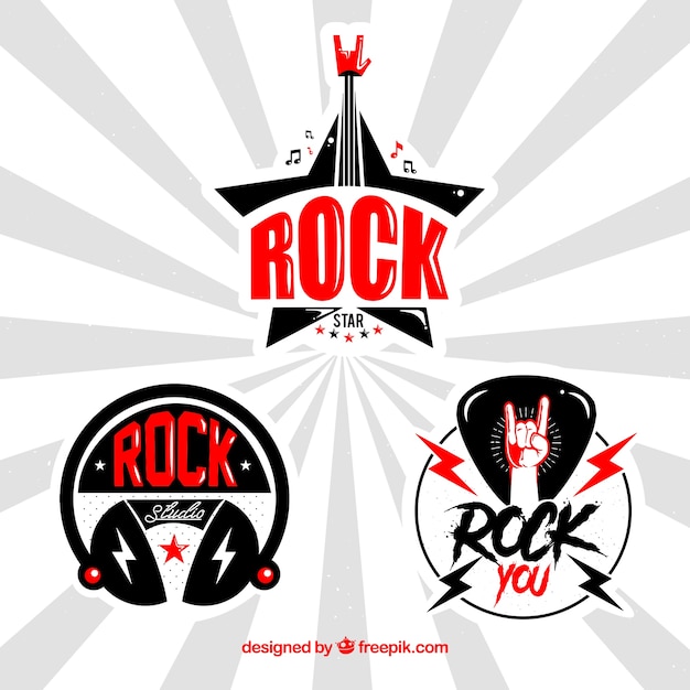 Rock logo collection with flat design | Free Vector