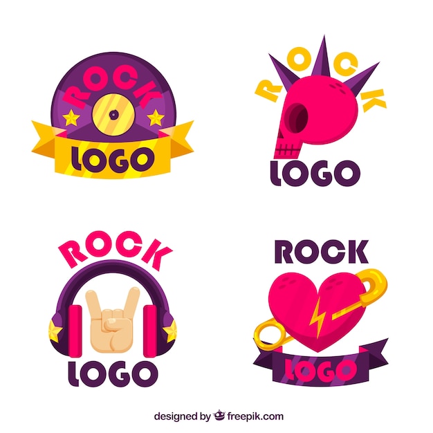 Rock logo collection with flat design Vector | Free Download