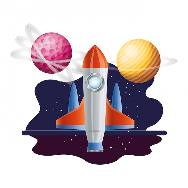 Premium Vector | Rocket flying with planets of the solar system isolated