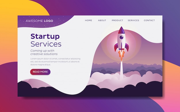Rocket launch startup concept landing page template Premium Vector