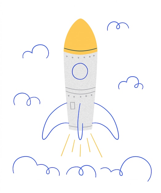 ロケット打ち上げ 成功したスタートのシンボル 落書き風のイラスト プレミアムベクター
