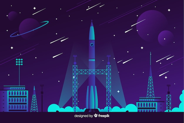 Rocket lifting off background Free Vector