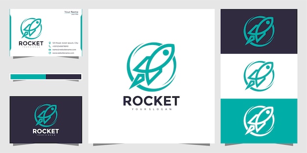ロケットのロゴデザインと名刺 プレミアムベクター