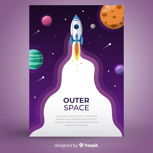 Rocket in outer space banner Premium Vector
