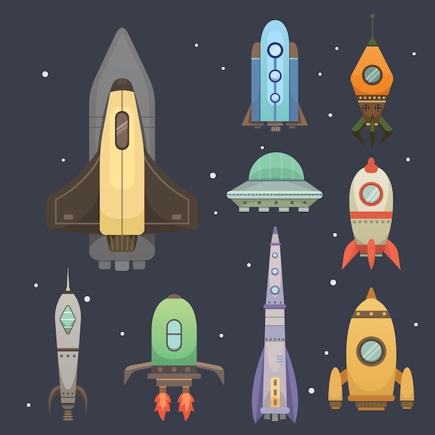 Premium Vector | Rocket ship in cartoon style illustrations set.