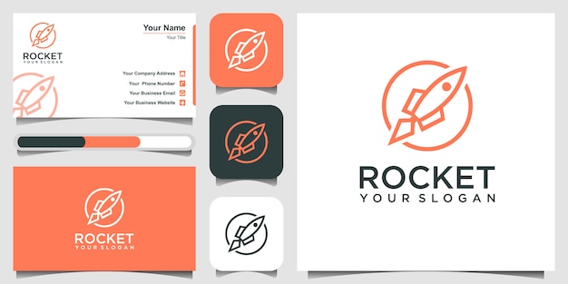 Rocket  with line art style icon illustration .  and business card Premium Vector