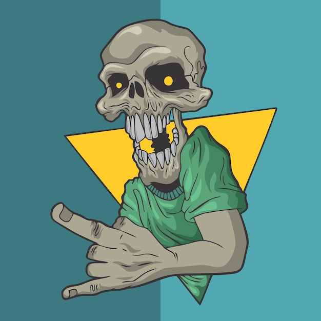 Rockin skull hand drawn style vector design illustrations. Premium Vector