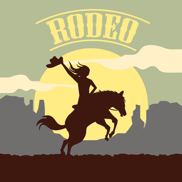 Premium Vector | Rodeo background with silhouette