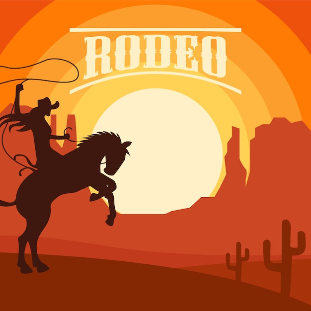 Premium Vector Rodeo Background With Sunset