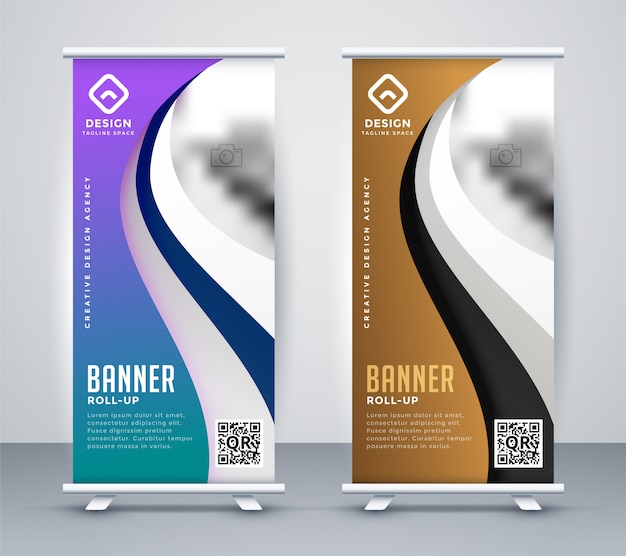 Roll up standee banner design in wavy style Vector | Free Download