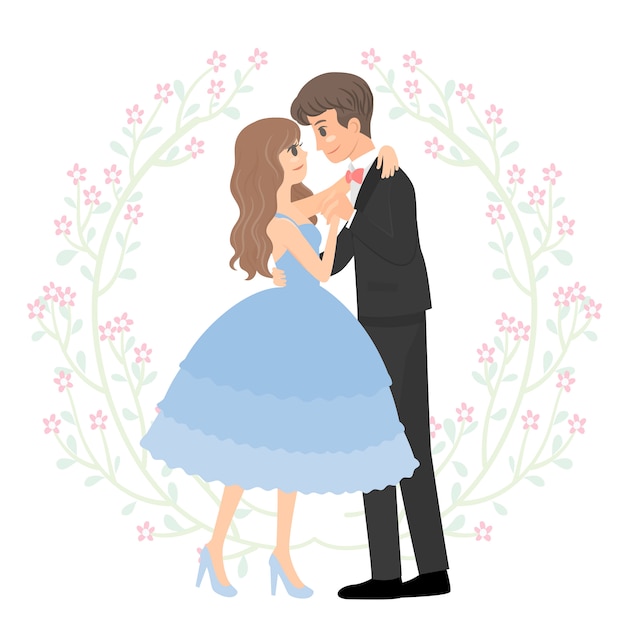 Download Romance couple dancing with floral Vector | Premium Download
