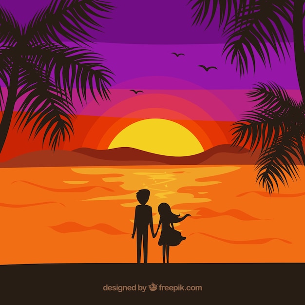 Romantic couple scene in front of the sea Vector | Free Download