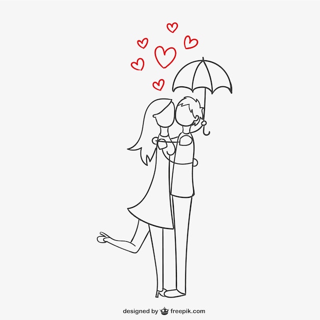 Romantic Couple Under Umbrella Vector Free Download