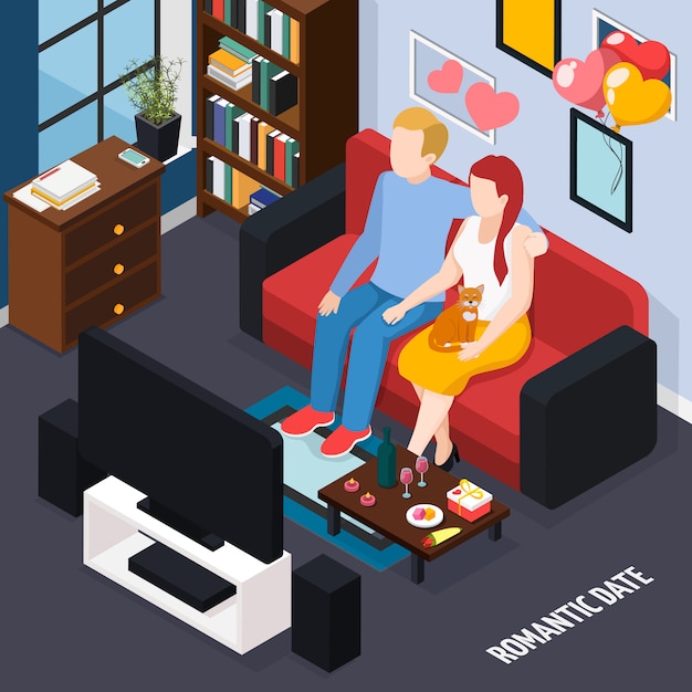 Free Vector Romantic date dinner for two at home isometric