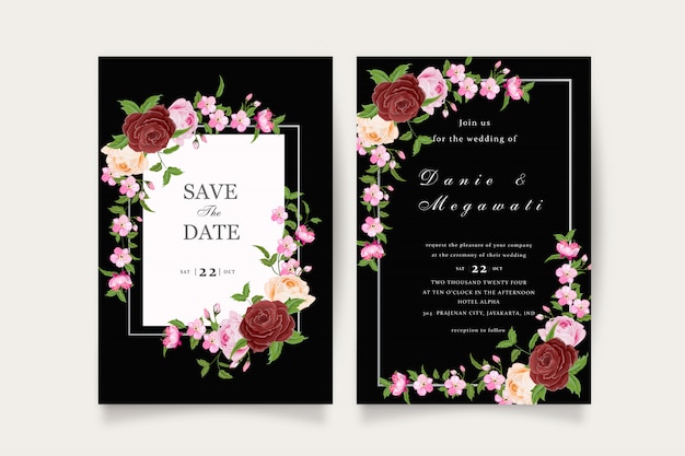 Premium Vector | Romantic floral maroon wedding invitation