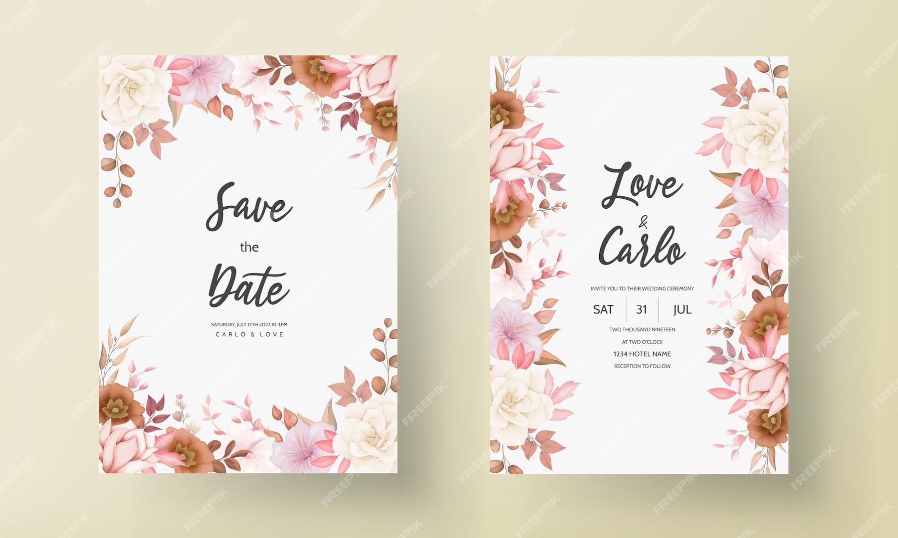 Free Vector | Romantic hand drawn elegant brown floral wedding ...