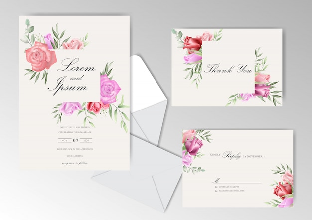 Premium Vector | Romantic hand drawn wedding invitation cards with ...