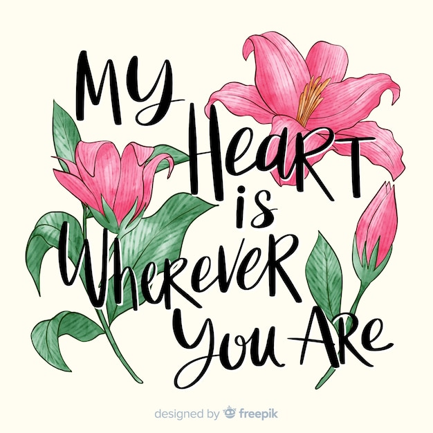 Romantic message with flowers Free Vector