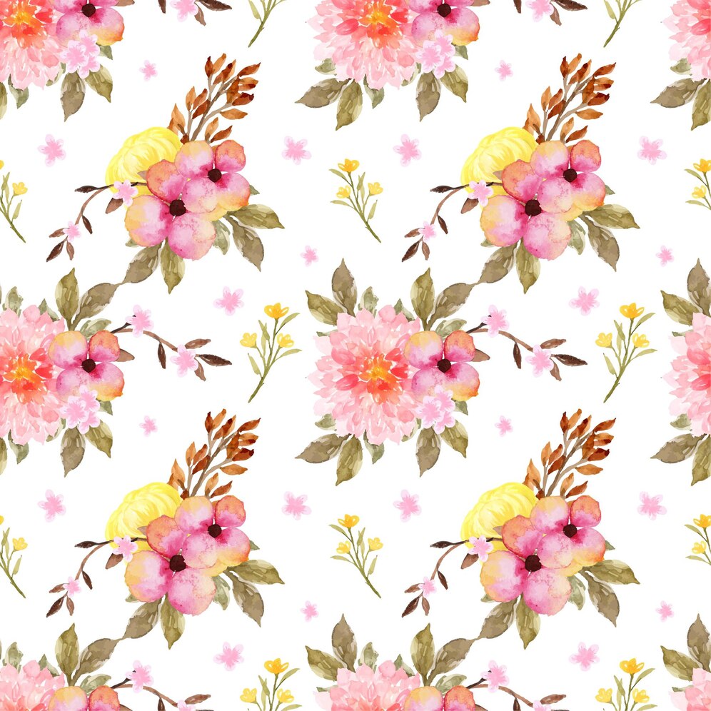 Premium Vector | Romantic pink and yellow floral seamless pattern