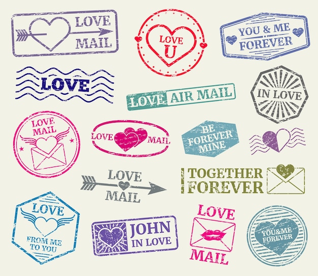 Premium Vector | Romantic postage stamp for valentines day card, love  letters. set of rubber seal for love mail. vect