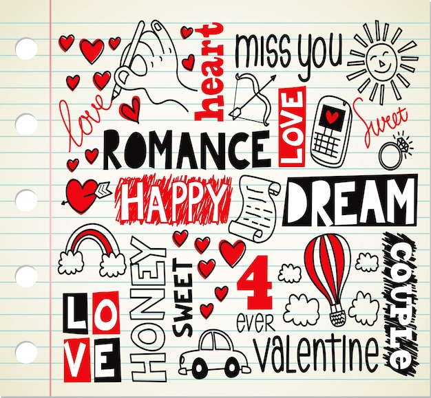 Premium Vector Romantic Theme Doodle