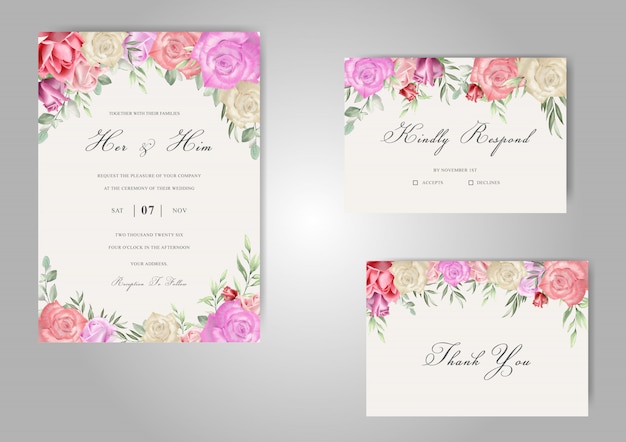 Premium Vector | Romantic watercolor wedding stationary with beautiful ...