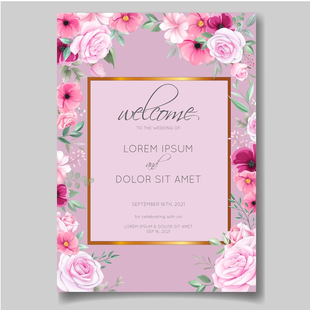 Download Romantic wedding invitation card template set with rose ...