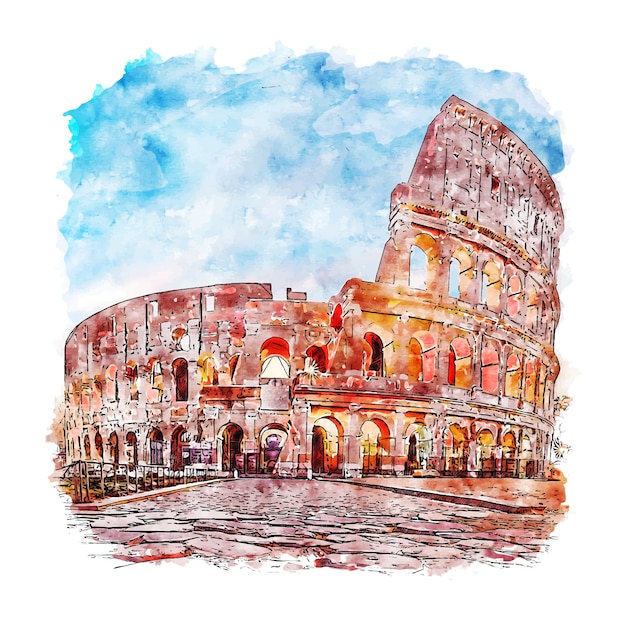 Premium Vector | Rome italy watercolor sketch hand drawn illustration