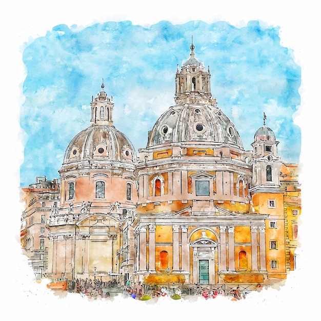 Premium Vector | Rome italy watercolor sketch hand drawn illustration