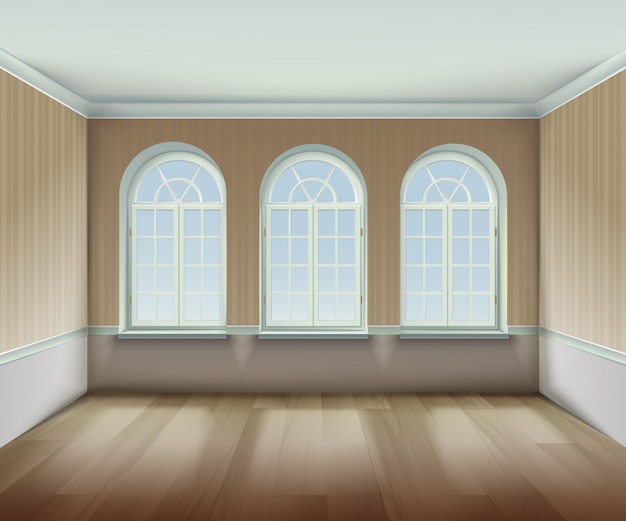 Room with arched windows background Free Vector