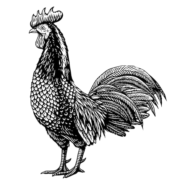 酉鶏彫刻手描きイラスト プレミアムベクター