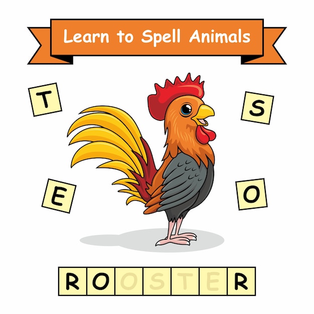 premium-vector-rooster-learn-to-spell-animals-worksheet