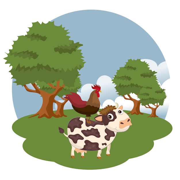 Premium Vector | Rooster standing on a cow