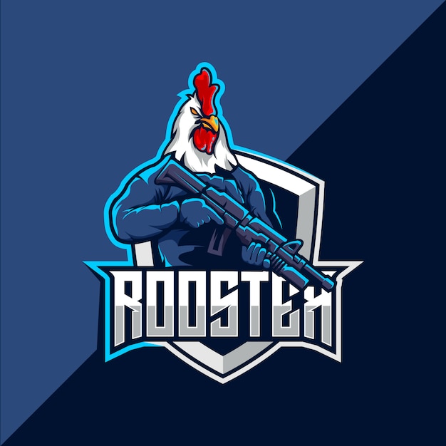 Rooster with gun esport mascot logo design | Premium Vector