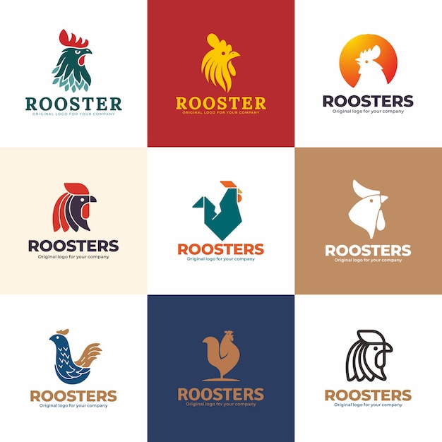 Roosters logo design template. creative unique logo design collection. | Premium Vector