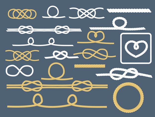 Rope Knots Collection Decorative Nautical Set Vector Premium