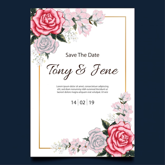 Download Rose flowers vintage wedding invitation card. | Premium Vector