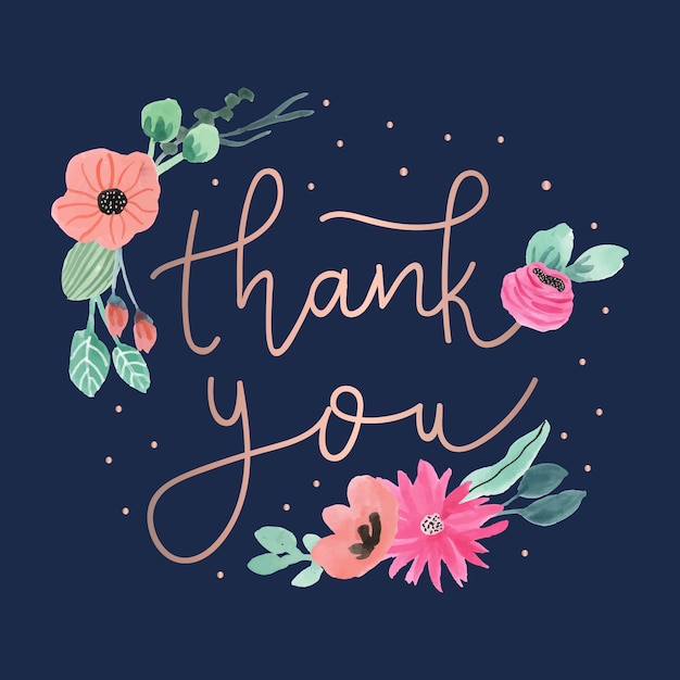 Premium Vector | Rose gold thank you lettering with floral background